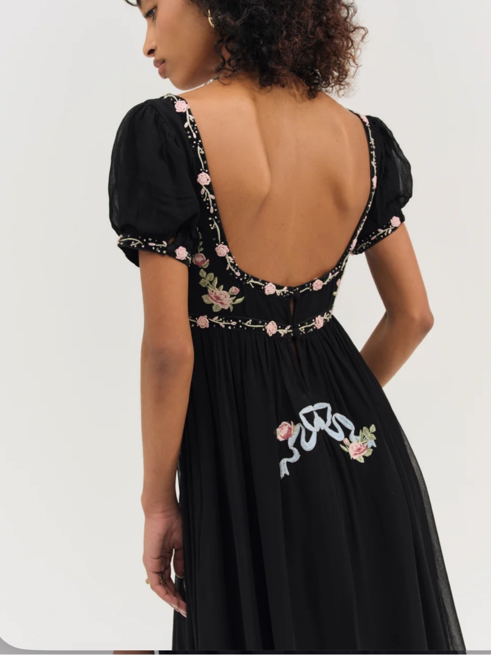 For Love & Lemons Rosemarie Embroidered Floral Bows Coquette Beaded Maxi Dress M - Picture 2 of 12